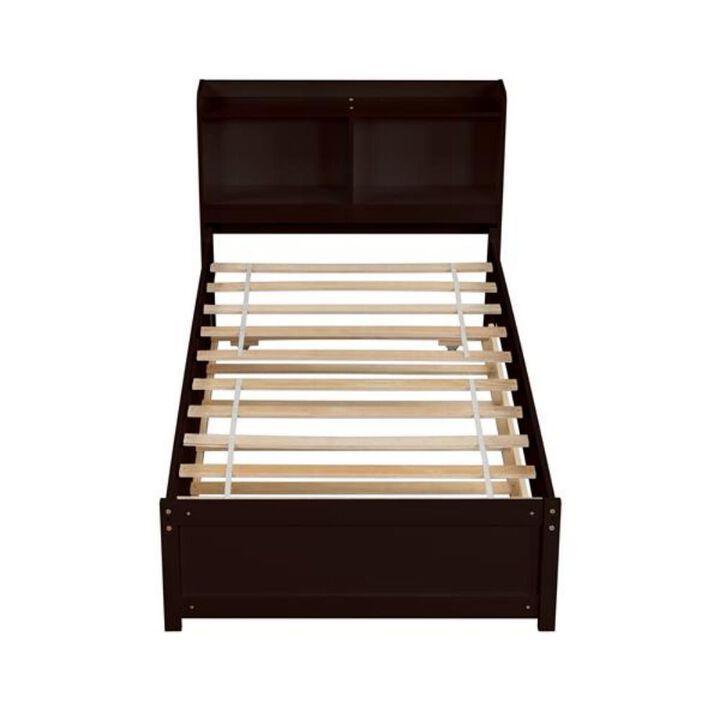 Trundle and Built-in Bookcase Space-Saving Storage Platform for Kids & Teens