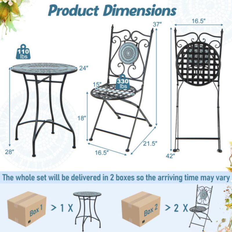 Hivvago 24 Inch Patio Bistro Table with Ceramic Tile Tabletop