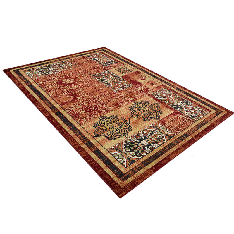 RUGSOTIC CARPETS MACHINE MADE HEATSET POLYPROPYLENE AREA RUGS  - 10'x13', Rectangle Shape, Red Color, Classic Oriental Traditional  Design, Midium Pile Machine Made Area Rugs (M00042)