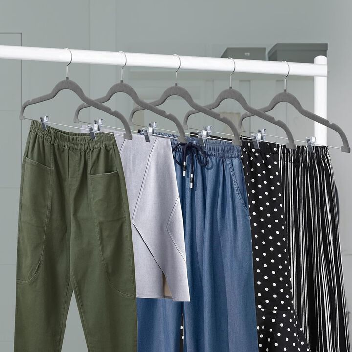 Velvet Skirt Hangers – with Adjustable Clips, 360 Degree Swivel Hook, and Non-Slip Shoulder Notch, Holds Up to 10 lbs, for Organizing Skirt, Pants, Dress, and Clothes, Pack of 50, Green