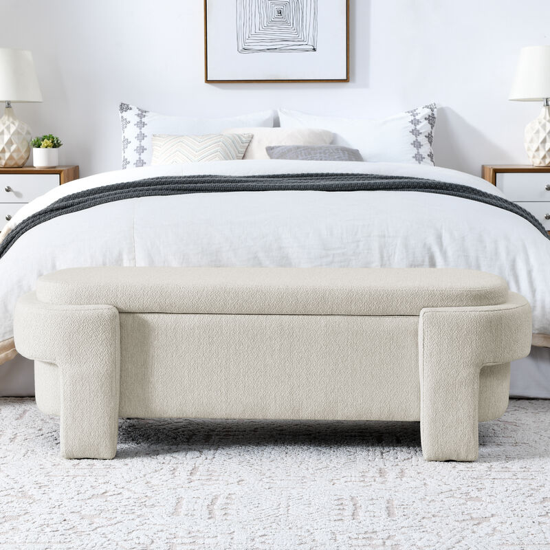 Gewnee Linen Fabric Upholstered Bench,Beige
