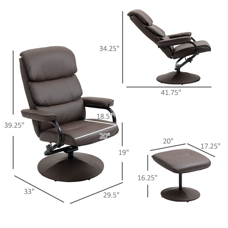 Brown Relaxation Set: Recliner Chair with Ottoman in PU Leather