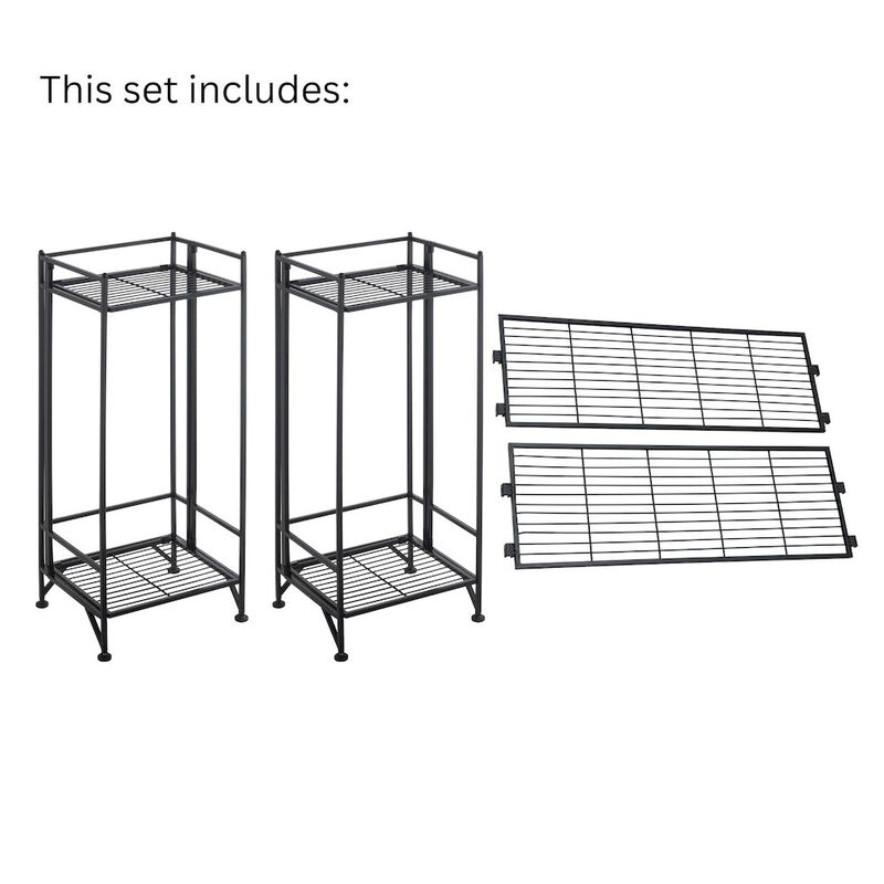 Convenience Concepts Xtra Storage 2 Tier Tall Folding Metal Shelves with Set of 2 Extension Shelves