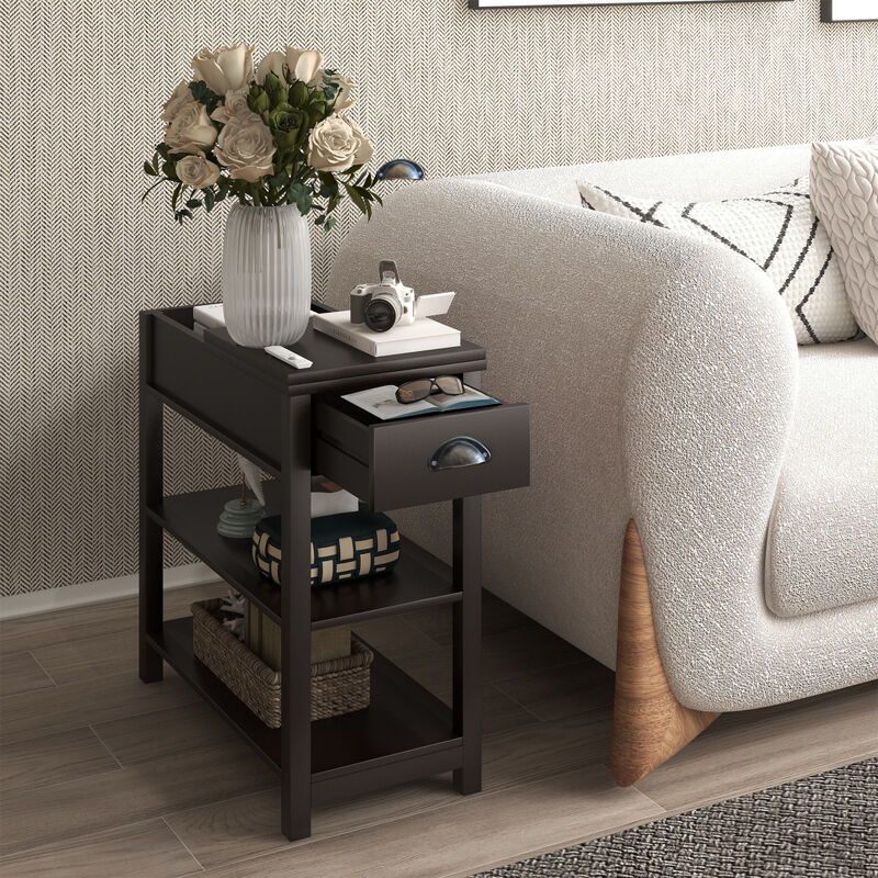 Narrow Sided Table With Drawers And Bottom Partition In Flip Over Design