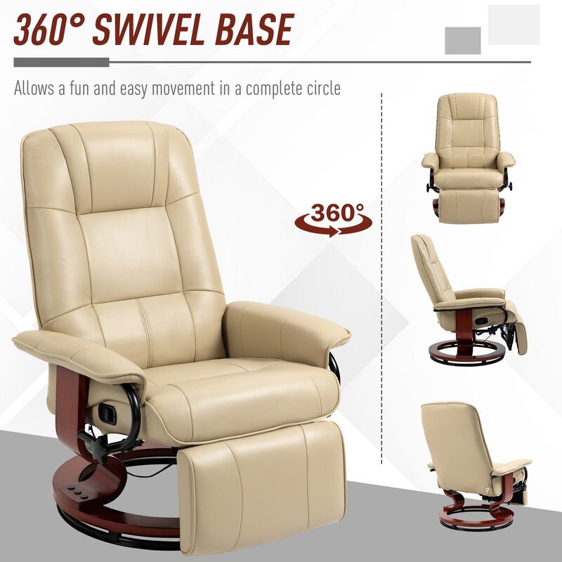 Cream White Relaxation: Faux Leather Manual Swivel Recliner