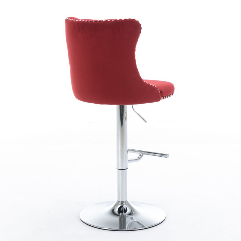 Adjustable Swivel Barstools Set in Wine Red