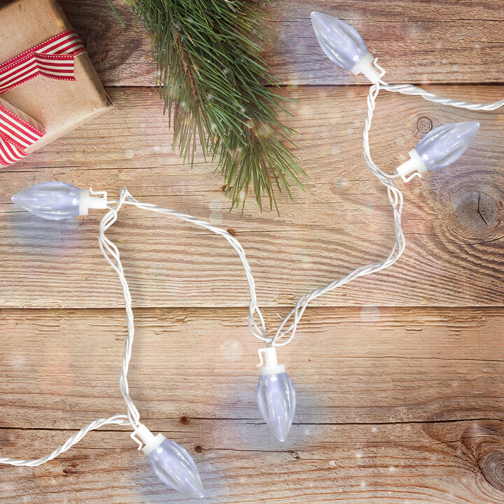 25 Count Pure White LED C9 Christmas Lights  16 ft White Wire