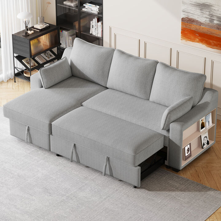 90" Pull Out Sleeper Sofa L-Shaped Couch Convertible Sofa with USB ports