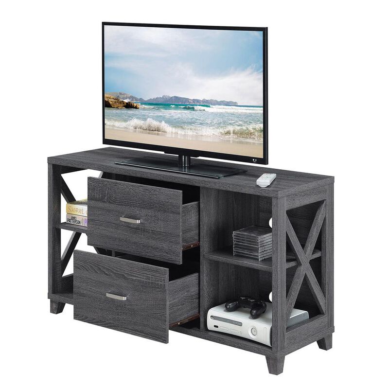 Convenience Concepts Oxford Deluxe 2 Drawer TV Stand with Shelves for TVs up to 55 Inches, Gray