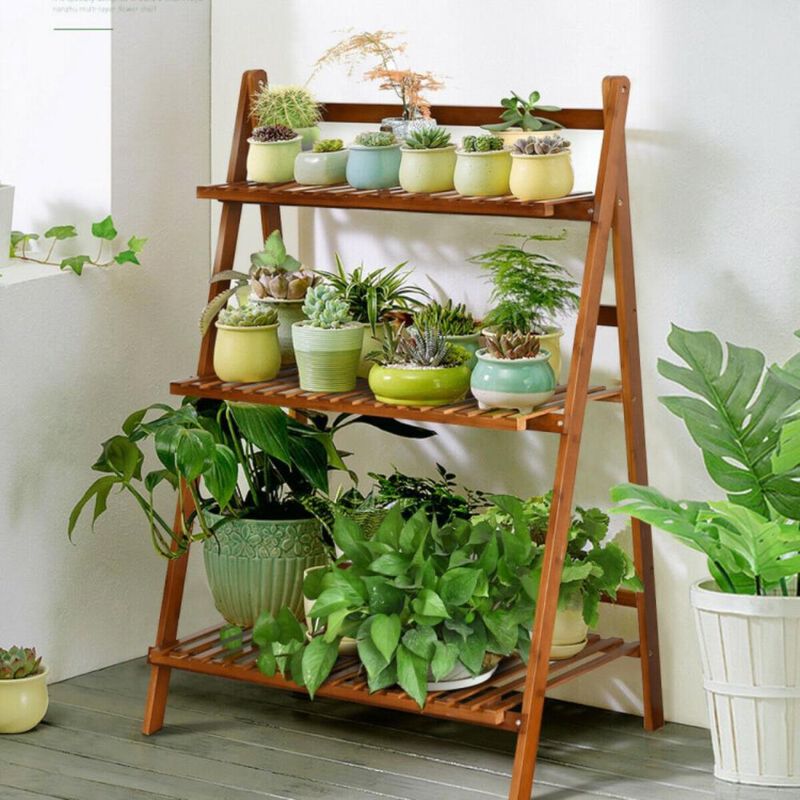 Hivvago 3-tier Folding Bamboo Flower Shelf