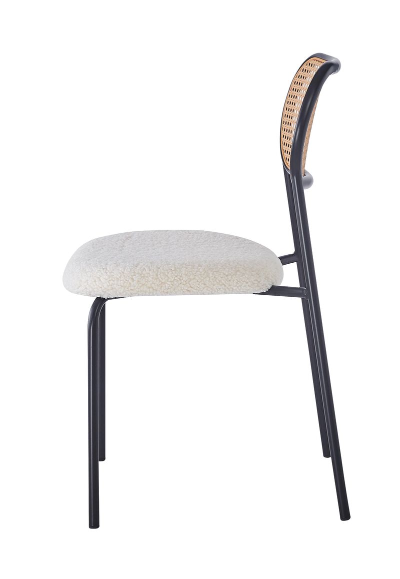 Set of 2 Industrial Metal Cane Rattan Dining Chairs