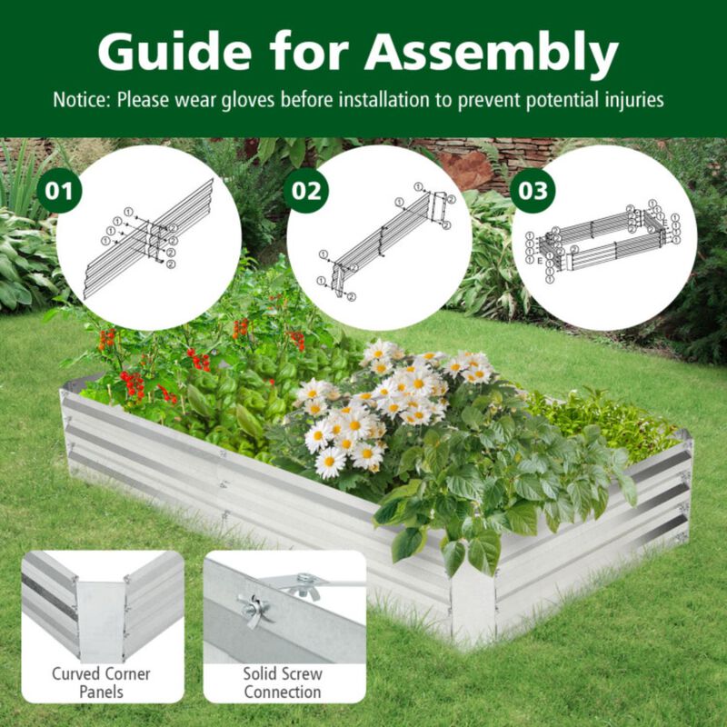 Hivvago Metal Galvanized Raised Garden Bed with Open-Ended Base-6 x 3 ft