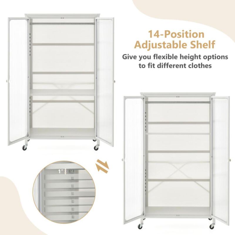 Hivvago Rolling Storage Armoire Closet with Hanging Rod and Adjustable Shelf