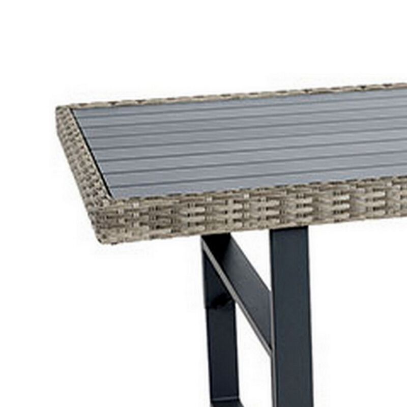 Foca 63 Inch Outdoor Rectangular Dining Table, Adjustable Height, Wicker  - Benzara