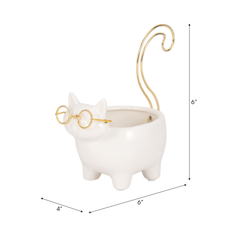 6" Cer Boho Kitty Trinket Dish