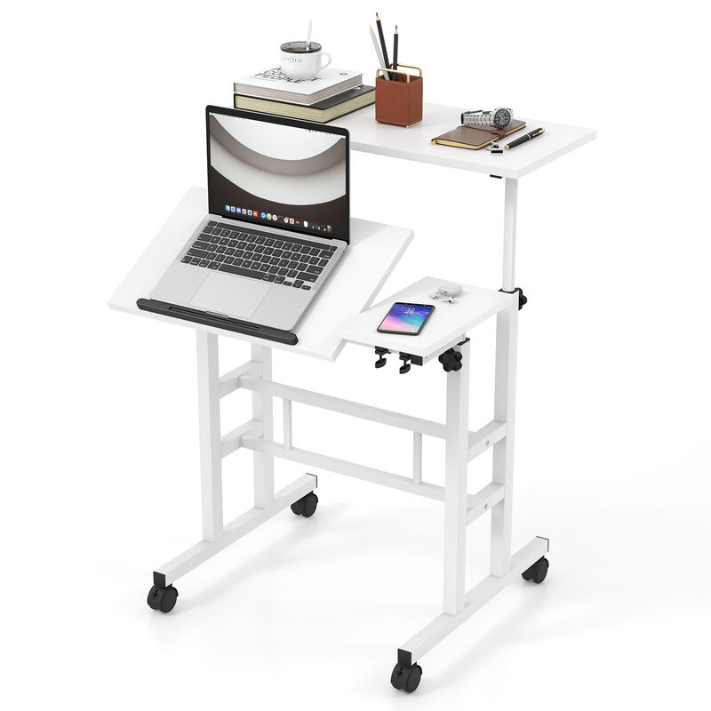 Mobile Standing up Desk Adjustable Computer Desk Tilting Workstation