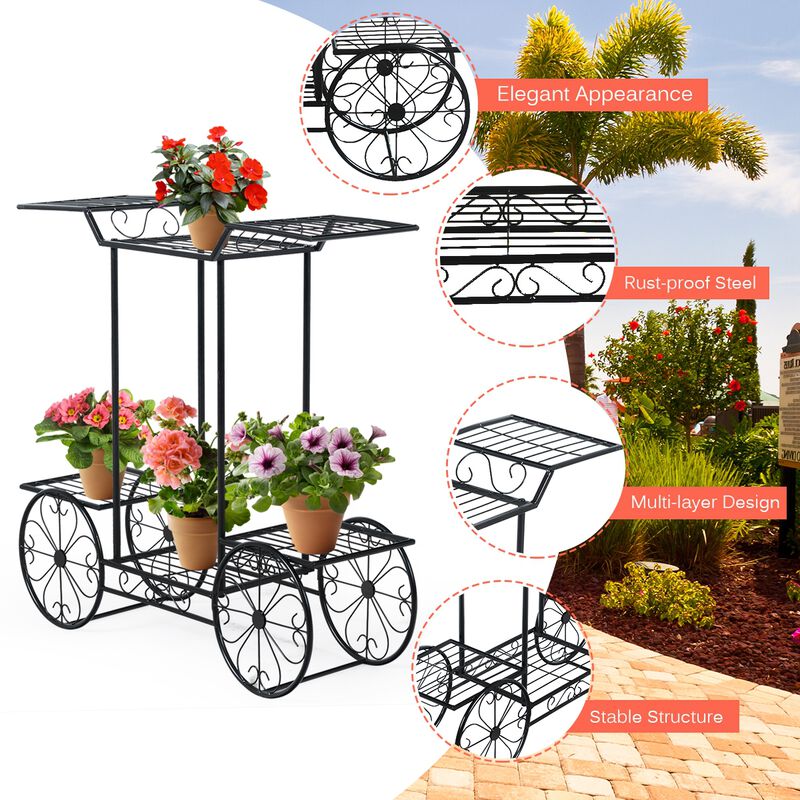 6-Tier Garden Cart Flower Rack Display Decor Pot Plant Holder