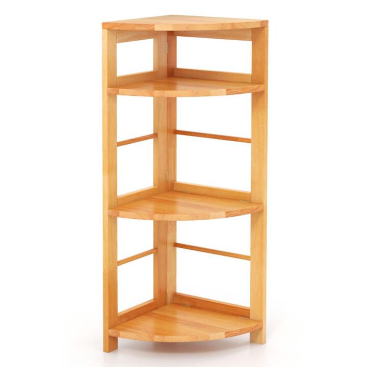 Hivvago 4-Tier Corner Shelf with Rubber Wood Frame and Anti-Toppling Kit