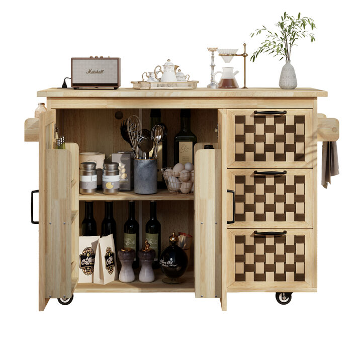 Merax Woven Checkerboard Pattern Kitchen Island
