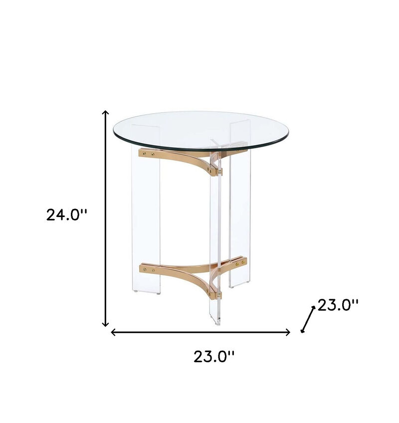 24"" Gold And Clear Glass And Metal Round End Table
