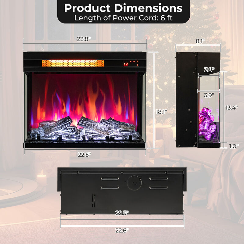23-Inch 3-Sided Electric Fireplace Insert, 1500W Recessed Design for Modern Interiors