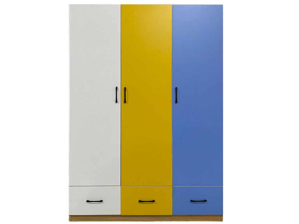Tall Armoire Wardrobe Closet, Bedroom Armoires with Hanging Rod,3 Color Doors and 3 Storage Cabinets, Wardrobe Closet with 3 Drawers for Bedroom