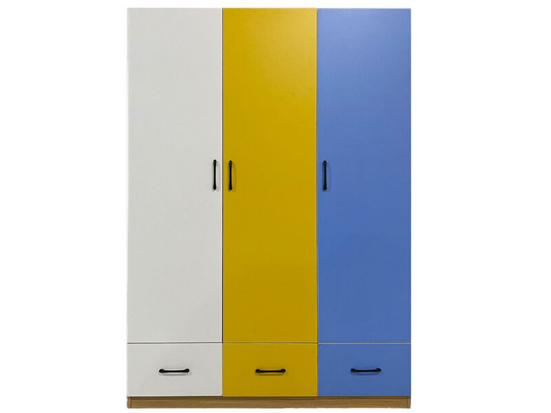 Tall Armoire Wardrobe Closet, Bedroom Armoires with Hanging Rod,3 Color Doors and 3 Storage Cabinets, Wardrobe Closet with 3 Drawers for Bedroom