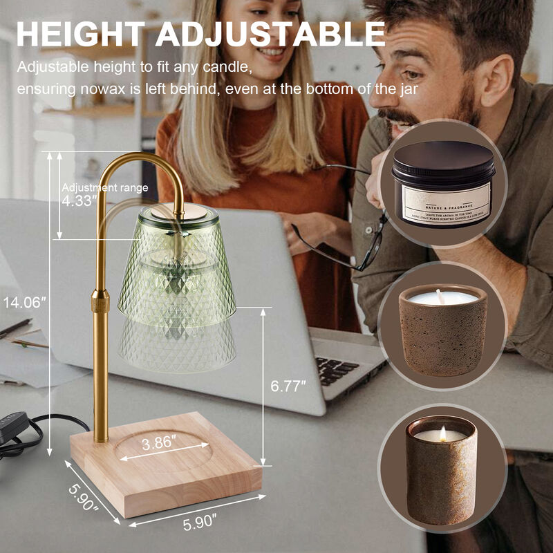 Candle warm lamp with dimmer and timer, aromatherapy wax candle melt lamp, adjustable height, green glass lamp shade, preferred for gifts