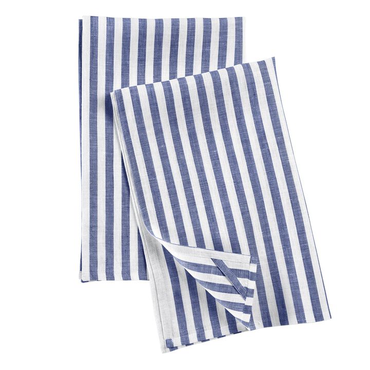 Solino Home 100% Pure Linen Kitchen Towels Set of 2 - 17 x 26 Inch | Amalfi Stripe