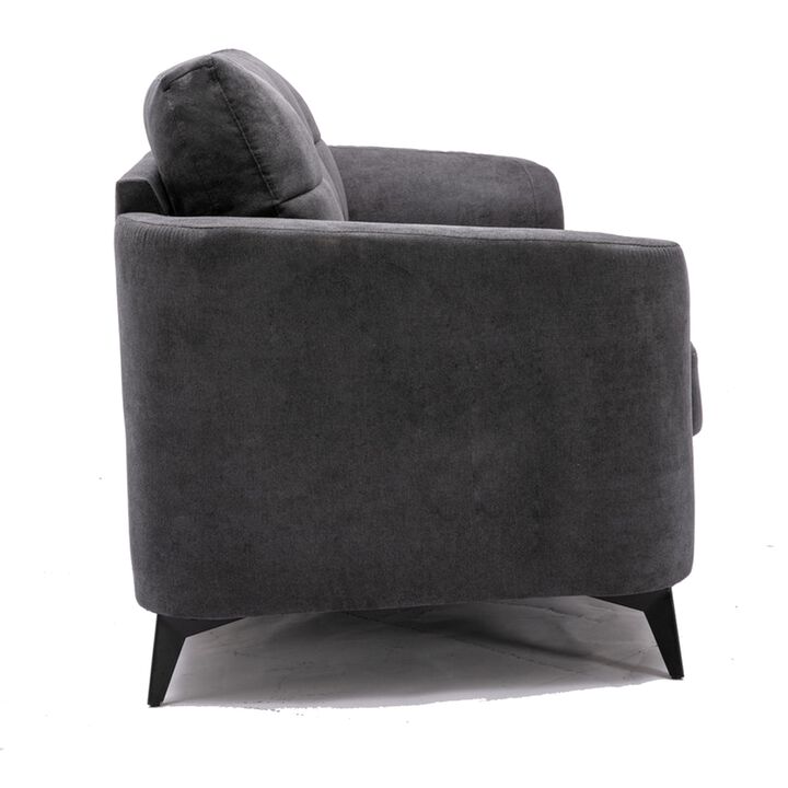 Odin Sofa with Tufted Cushioning, Black Frame, Gray Velvet-Benzara