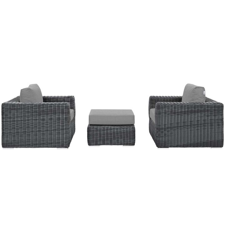 Summon 3 Piece Outdoor Patio Sunbrella Sectional Set - Canvas Gray