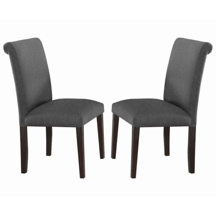 Set Of 2 Solid Wood Dining Chair In Gray Upholstery-Benzara