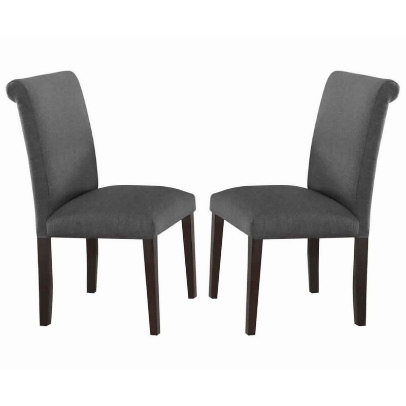 Set Of 2 Solid Wood Dining Chair In Gray Upholstery-Benzara