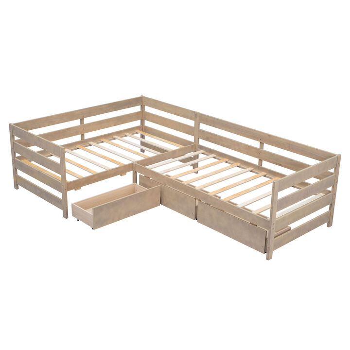 Merax L-shaped Platform Bed with 3 Storage Drawers