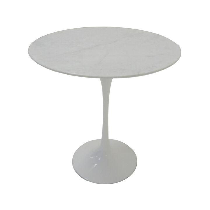 Sufi 21 Inch Side End Table, Round Top, Pedestal Base, Marble White Finish - Benzara