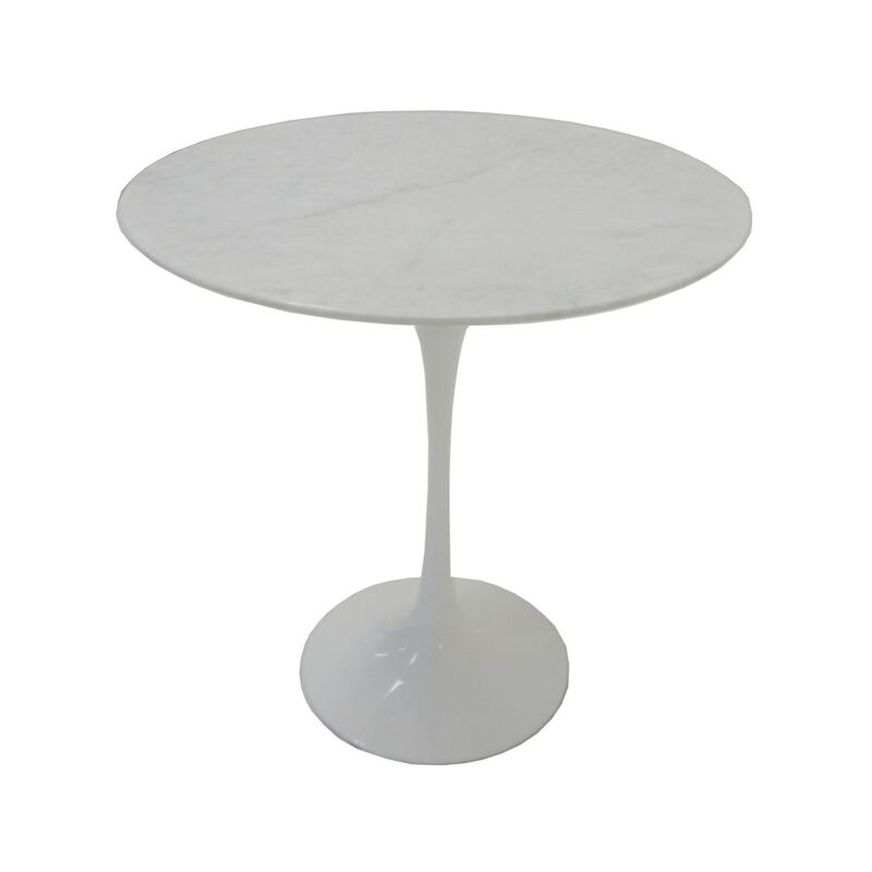 Sufi 21 Inch Side End Table, Round Top, Pedestal Base, Marble White Finish - Benzara