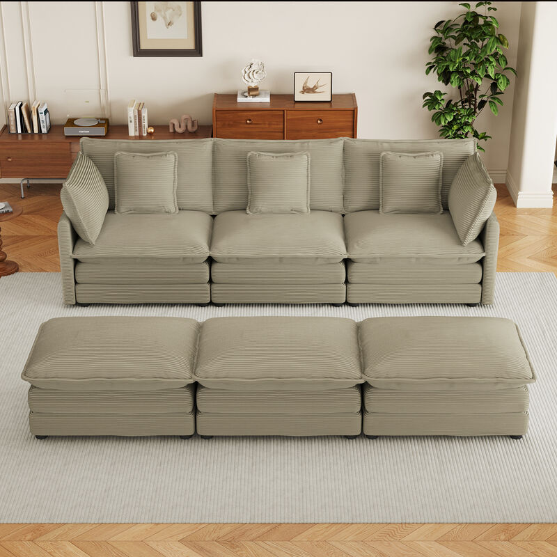 Merax Corduroy Sectional Sofa with Side Storage Pockets