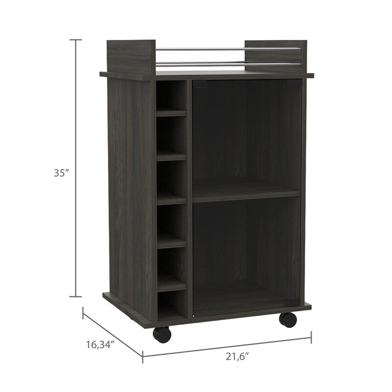 DEPOT E-SHOP Huali Bar Cart, Six Built-in Wine Rack, Glass Door, Four Casters, Two Shelves, Carbon Espresso