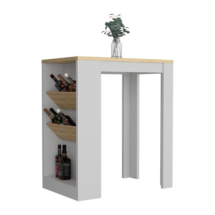 DEPOT E-SHOP Kenton Kitchen Island with 2 Bottle Organizer and Shelf, White / Macadamia