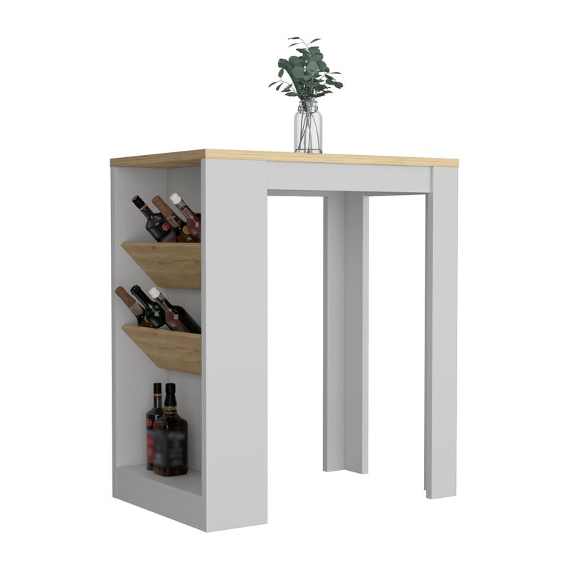 DEPOT E-SHOP Kenton Kitchen Island with 2 Bottle Organizer and Shelf, White / Macadamia