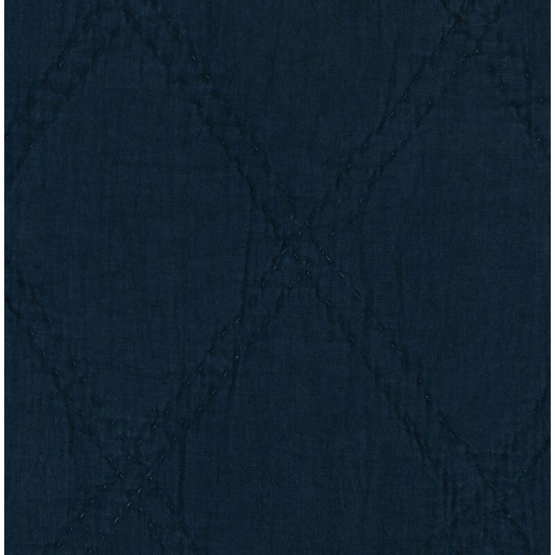 Hara 26 Inch Hand Quilted Euro Pillow Sham with Polyester Fill, Dark Blue-Benzara