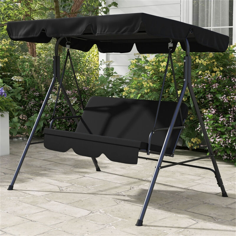 3-Person Hanging Porch Swing, Sturdy Metal Frame Patio Swing for Relaxing Outdoors