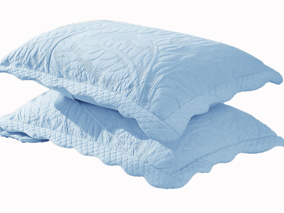 MarCielo 100% Cotton Embroidered Quilted Pillow Shams - King