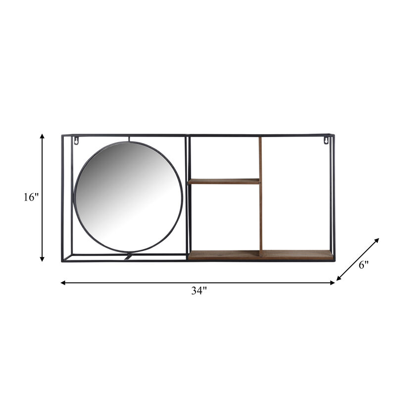 Metal/wood 34" Wall Shelf with Mirror