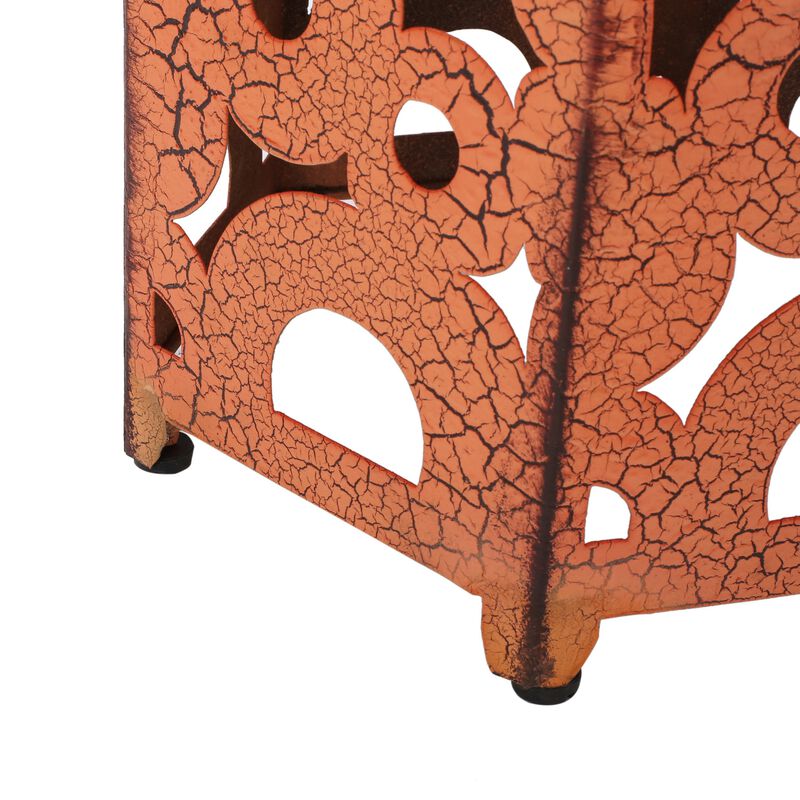 Silva Accent Table Set of 2, Hexagonal Top, Cut Pattern, Orange Iron - Benzara