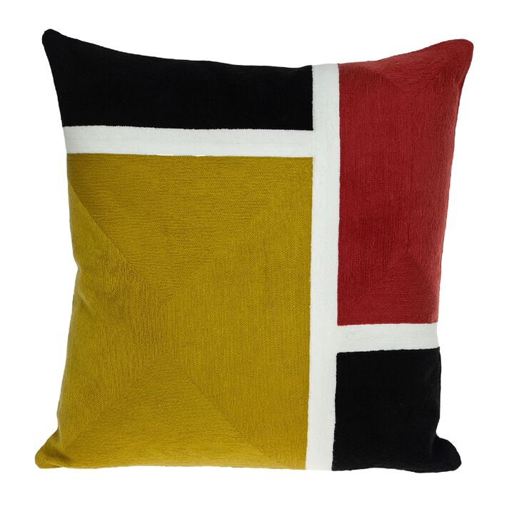 20" Yellow Contemporary Embroidered with Poly Insert Throw Pillow