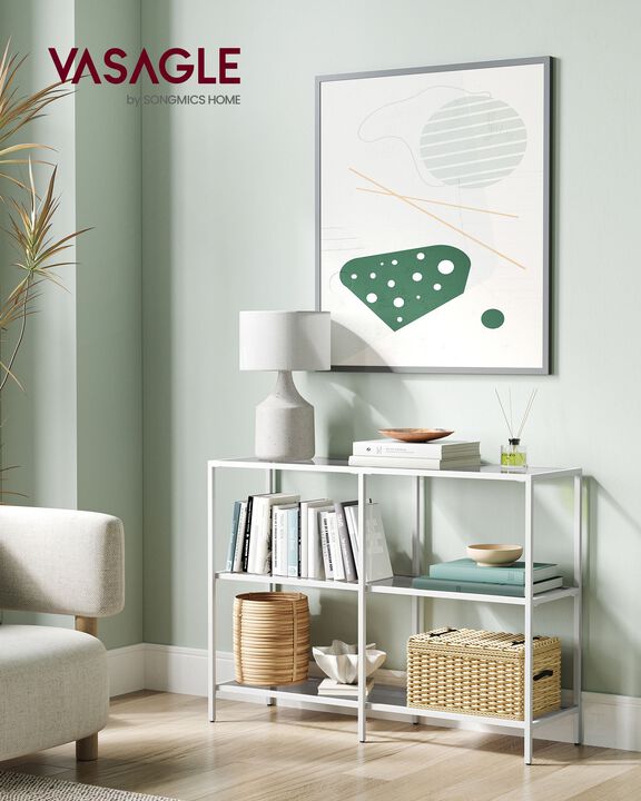 Stylish Console Table with 3 Shelves - Steel Frame, Tempered Glass, for Entryway or Living Room