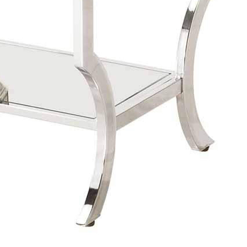 Glass Top End Table with Mirrored Bottom Shelf, Clear and Silver-Benzara