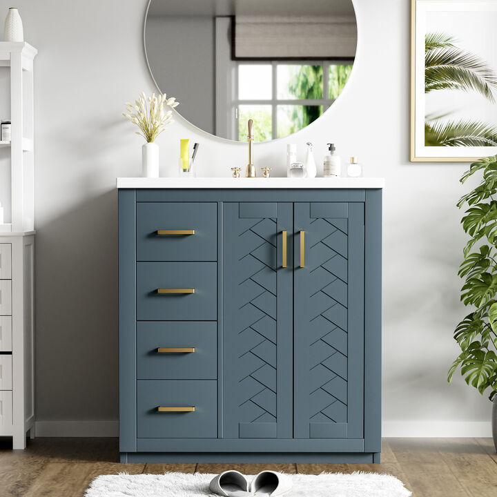 Merax Solid Wood Frame Freestanding Vanity for Bathroom