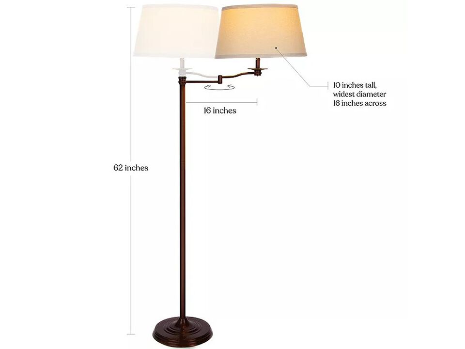 Brightech Caden 62" LED Modern Floor Lamp with Swing Arm & Drum Shade